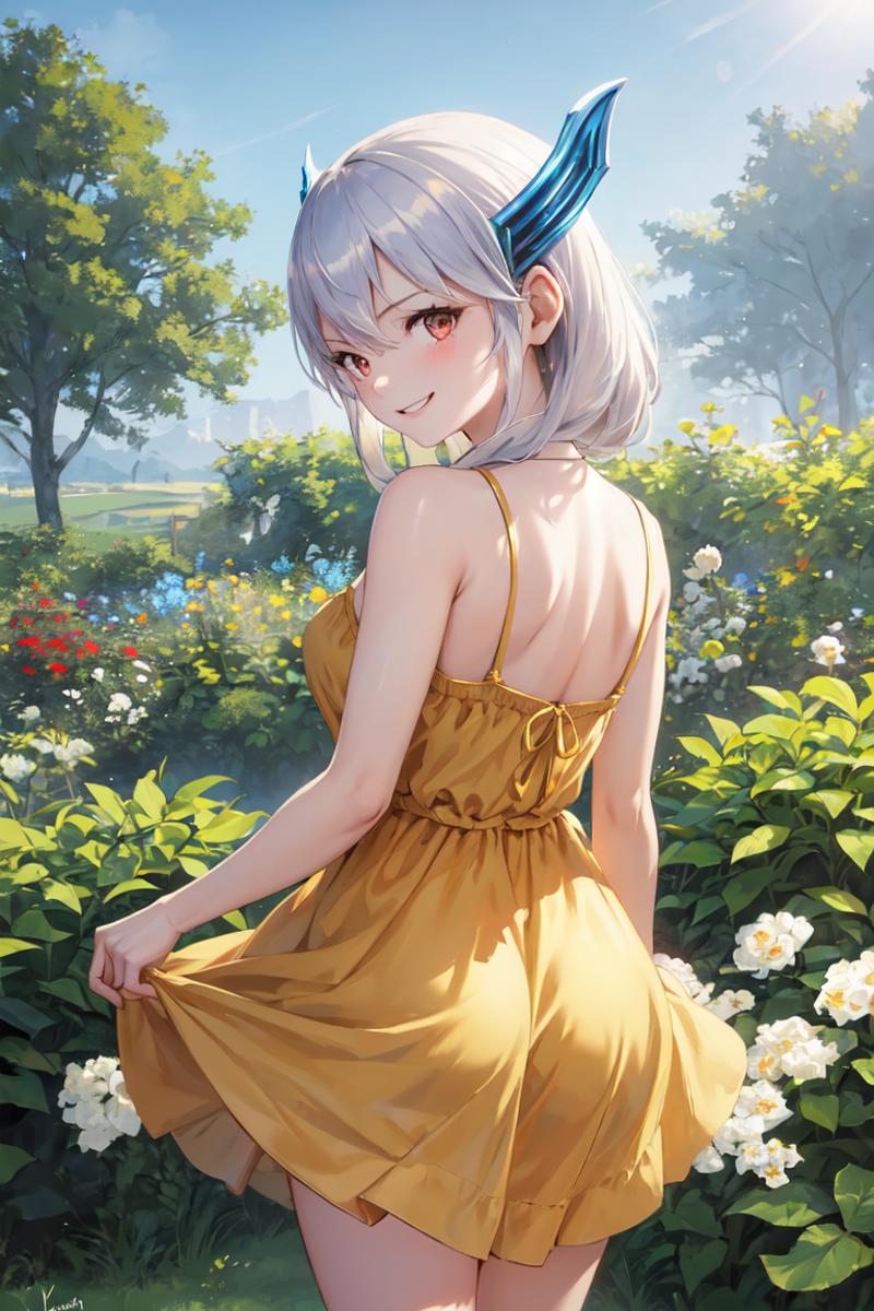 04204-2955995947-masterpiece, best quality, absurdres, perfect anatomy, 1girl, solo, KyoukaUzen, hair ornament, from behind, (yellow sundress), g.png